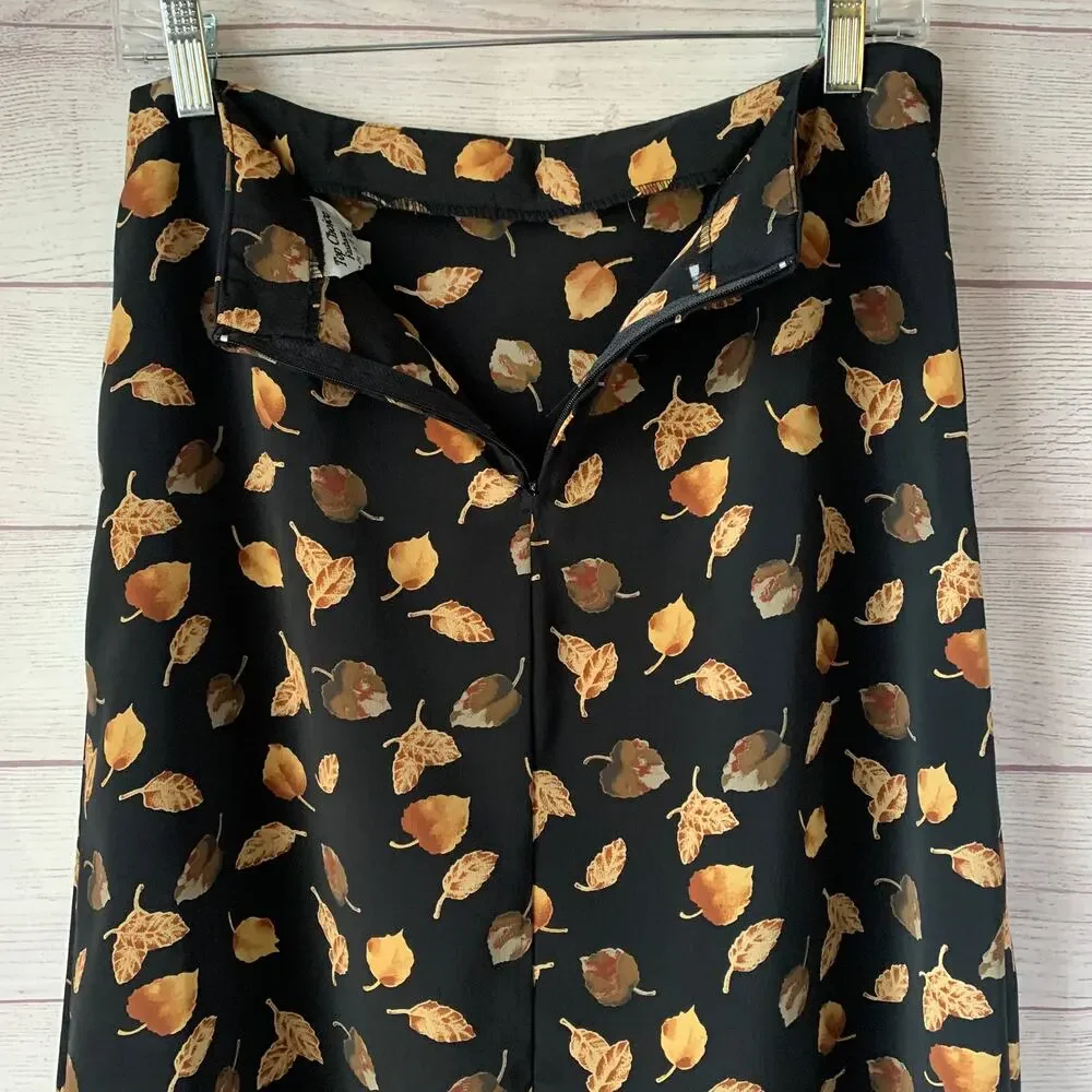 Top Choice Fashion Vintage A-Line Maxi Skirt Black Gold Leaf Size Medium